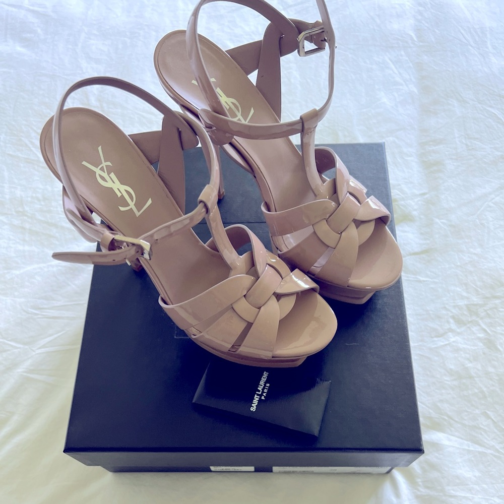 Ysl Saint Laurent Nude Patent Tribute Sandals 105mm